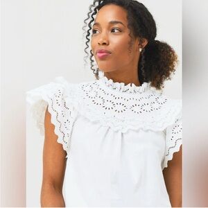 Sea New York Georgina Flutter Sleeve Eyelet Ruffle Blouse in White Large